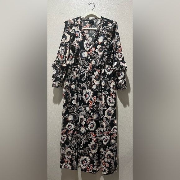 Who What Wear Dresses & Skirts - Who What Wear long sleeved maxi dress floral ruffles tiered waist tie Size XXL